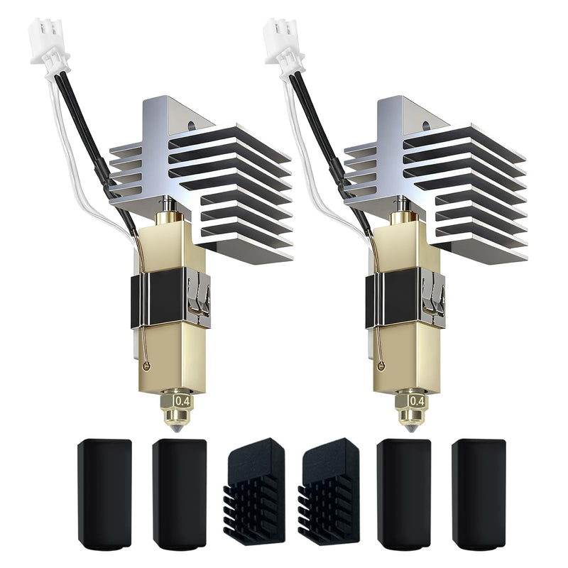 2 Pack 0.4MM Centauri Carbon Hotend with Brass Hardened Steel Nozzle, 3D Printer Print Head Extruder Part for Elegoo CC Accessories with Extra 2 Silicone Covers and 2 Nozzle Cleaners 2 Pack Hotend Kit