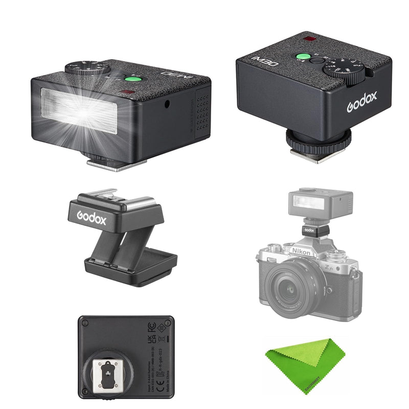 Godox iM30 Mini Flash+Hot Shoe Riser, Recycle Time≈3.6s, GN≈15, for Canon, Fuji, Sony, Nikon, Panasonic, Olympus, Pentax and Other SLR Cameras with Single Contact Hot Shoe (Without Battery)