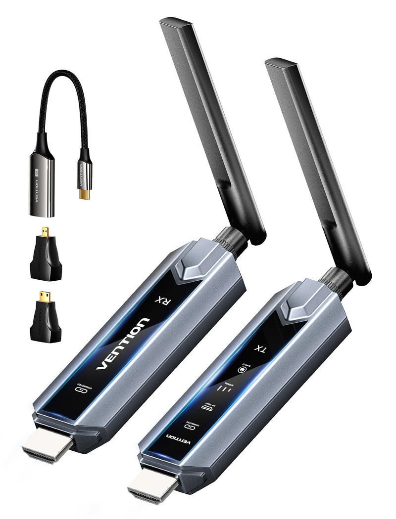 VENTION Wireless HDMI Transmitter and Receiver 656FT/200M, 2.4G+5G Plug & Play Wireless HDMI Extender Kit 4K Decode for Video and Audio to Monitor from Laptop/PC/TV Box/Projector (1TX+1RX) 1TX+1RX
