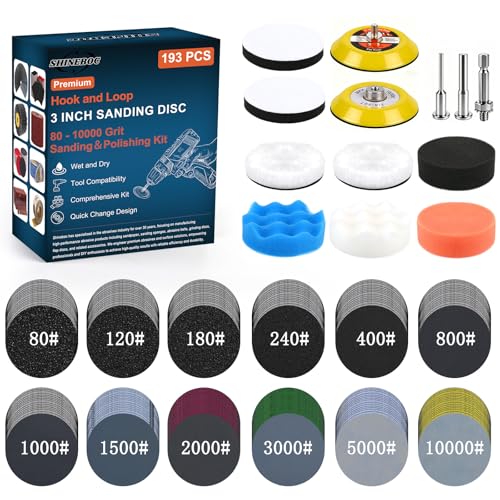 193 Pcs 3 Inch Sanding Discs, Headlight Restoration Polishing Kit 193Pcs 80-10000 Grit
