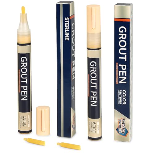 Grout Pen - Beige - 2 Pack - 5mm Narrow Tip - Covers 200 Feet - Professional Long Lasting Grout Paint, Waterproof Shower