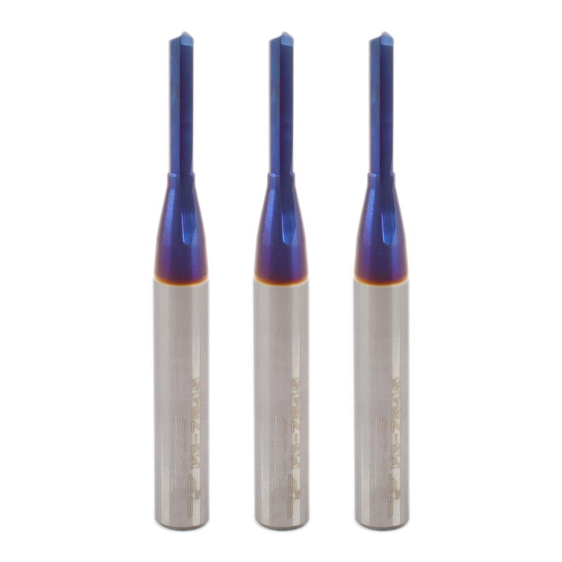 FOOS Nano - Straight Carbide Router bits - 1/4” Shanks - USA Veteran Owned (3 Pack 1/8" Cutting Diameter) 3