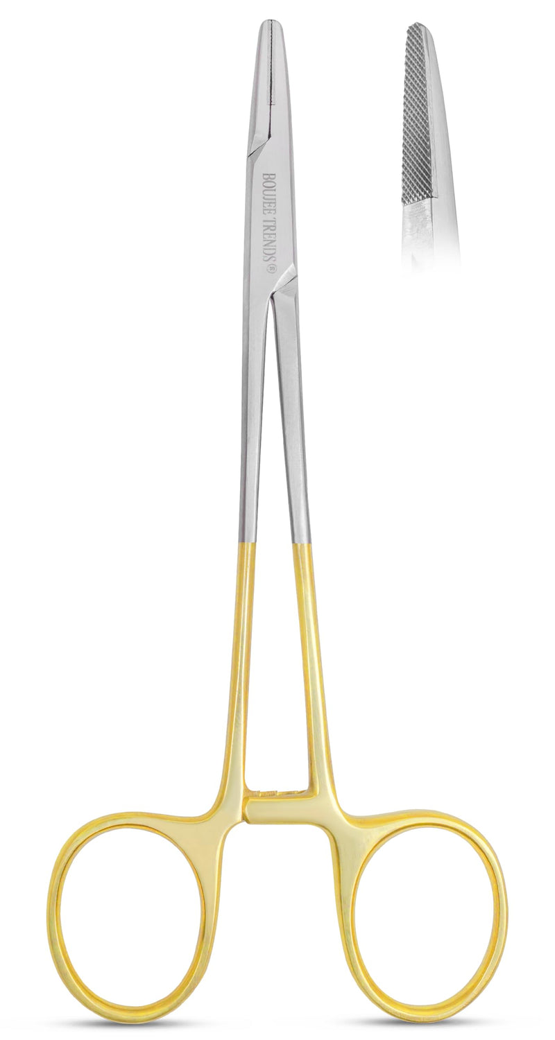 TC Mayo Hegar Needle Holder 6" Tungsten Carbide Inserts, Plasma Coated Needle Driver with Strong Lock, Serrated Jaws for Precise Suturing, Practicing & Fishing Autoclavable 6 Inches