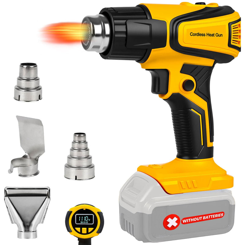 Cordless Heat Gun Compatible with Dewalt 20V Battery 350W Fast Heating 2-Temp Setting120℉-1110℉ Portable Hot Air Gun with LCD Display 4Nozzle for DIY shrink wrapping (Tool Only, Not Made by Dewalt)
