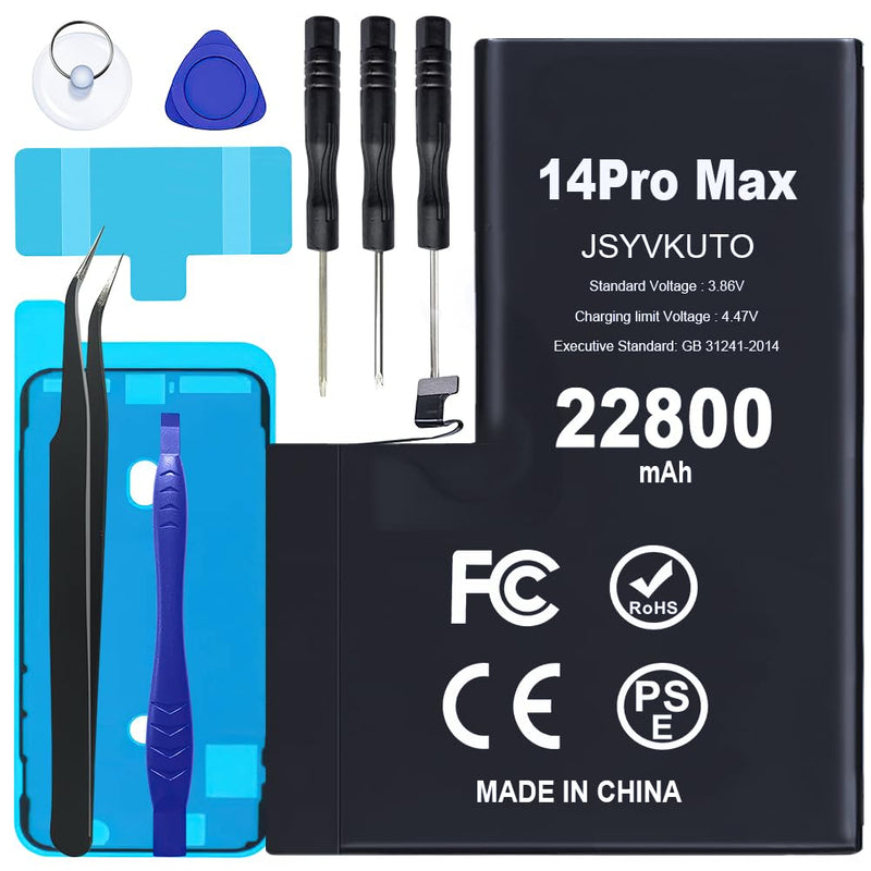 22800mAh Battery for iPhone 14 Pro Max, New 0 Cycle Upgraded Higher Capacity Replacement Battery for iPhone 14 Pro Max with Full Set Repair Tool Kit, Model A2894, A2651, A2893, A2895 14Promax-22800