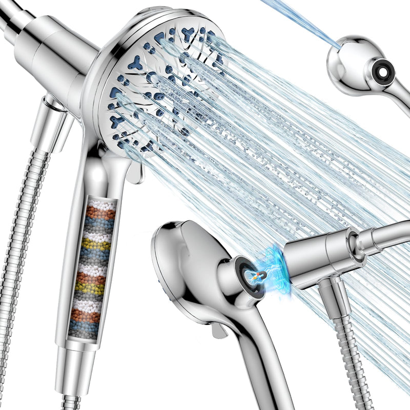 High Pressure Filtered Shower Head with Handheld, Upgrade Magnetic 10-Mode Handheld Showerhead Built-in Power Wash for Bathroom Cleaning, Detachable Shower Head with 71" Shower hose Chrome