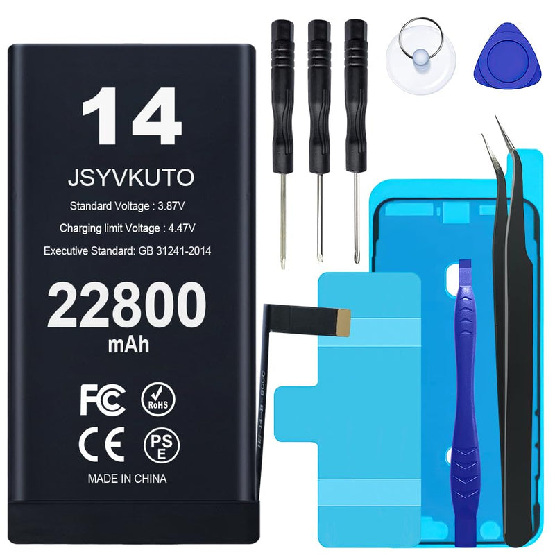 22800mAh Battery for iPhone 14, New 0 Cycle Upgraded Higher Capacity Replacement Battery for iPhone 14 with Full Set Repair Tool Kit, Model A2882, A2649, A2881, A2884, A2883 14-22800