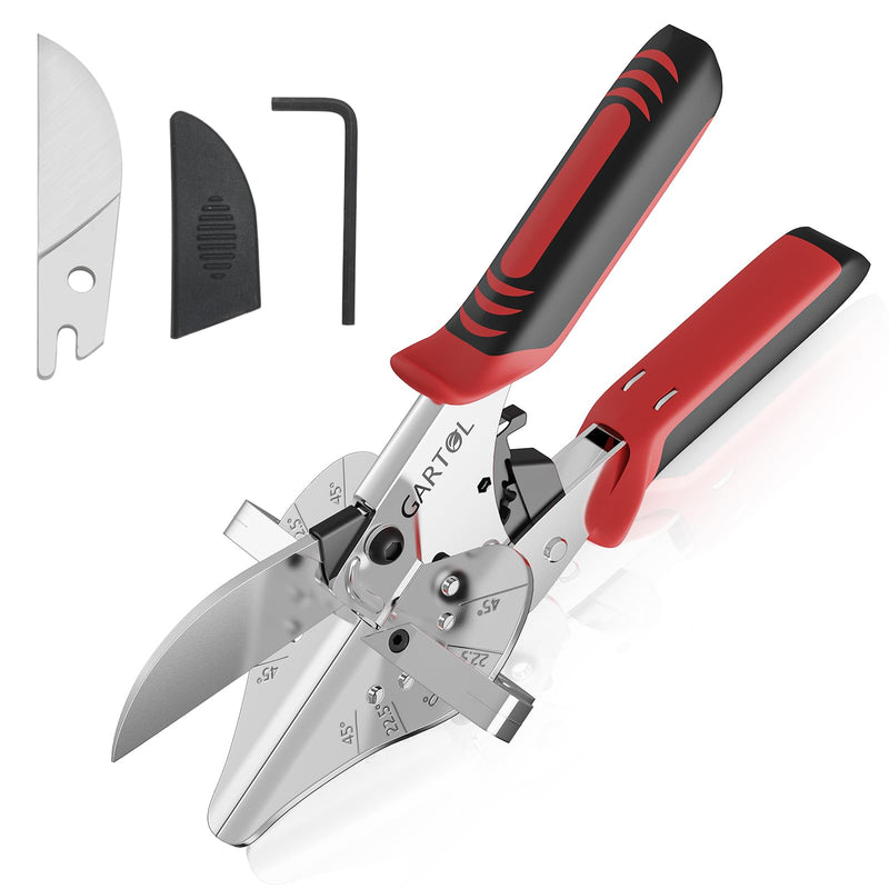 GARTOL Ratchet Miter Shears 22.5°–135° Adjustable; Precision Angle Cutter with Spare SK5 Blade for Quarter Round, Shoe Molding, PVC, MDF & Soft Wood; Labor-Saving Trim Tool with Safety Lock