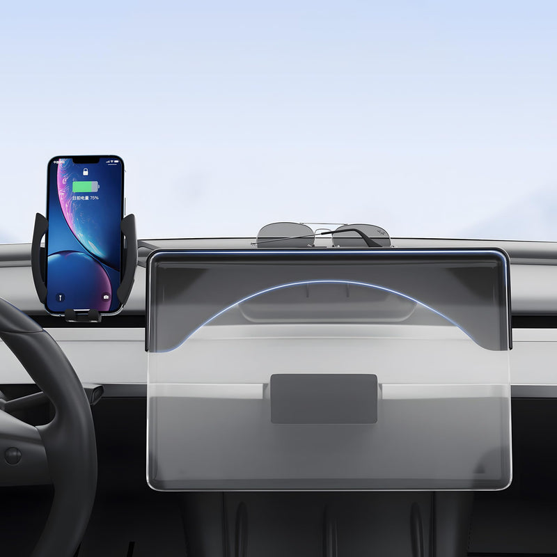 15.4inch Premium Tesla Phone Mount & Holder for Model Y Juniper (2025-2026) & Model 3 Highland (2024+),Snap-On Screen Clip with Scratch-Free Felt Base, Solid Alloy Arm Model Y(Juniper 2025+)