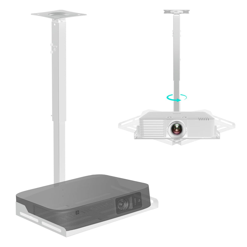 Universal Projector Ceiling Mount with Tray, Projector Mount Hidden Cable Routing, Height Adjustable up to 22.8 inches, Holds up to 11 lbs, Ideal for Home Theater and Office - White