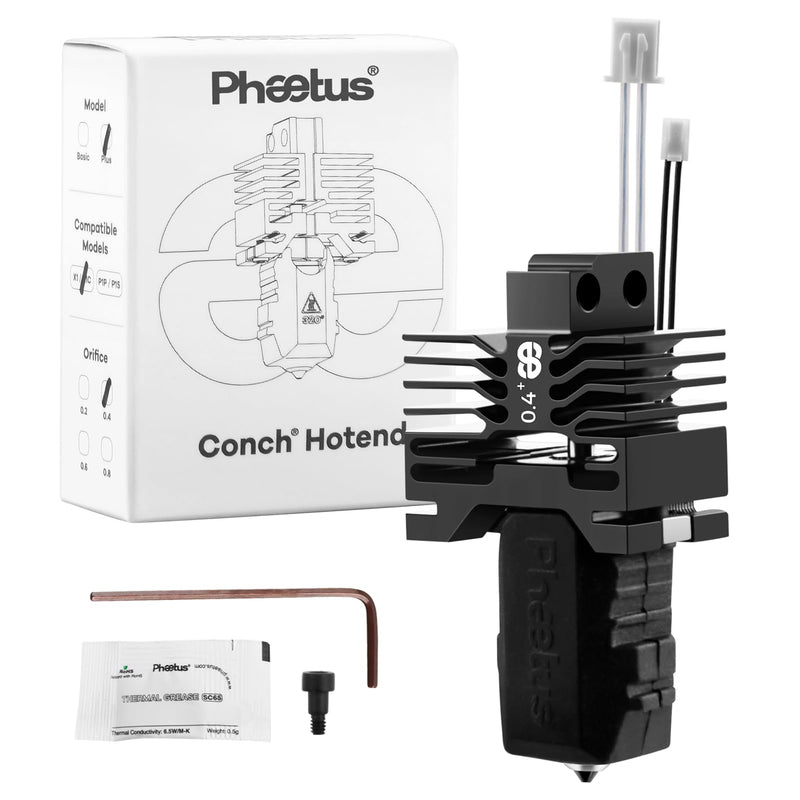 Phaetus Upgrade Conch Hotend/Conch Hotend Plus EndCoat Nozzle/Silicon Carbide Nozzle with Heating Block Thermistor for Bambu Lab X1,X1C 3D Printer 0.4MM (X1 Series) X1 Series