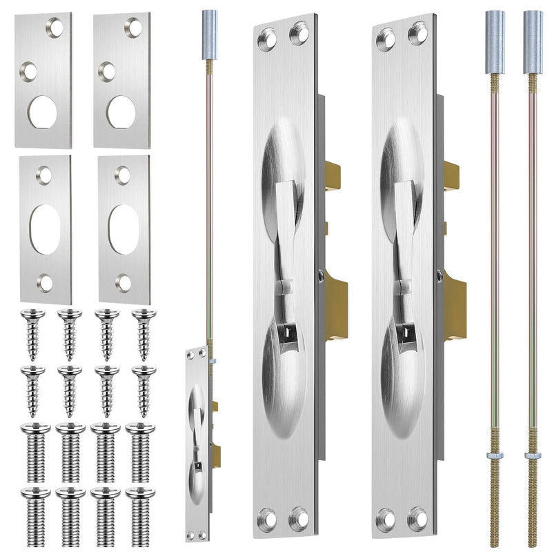 Blulu 2 Pcs Solid Brass Extension Flush Bolt with Rod 12 Inch, 1" W x 6-3/4" H Flush Bolt for Fire Swinging Hollow Metal Doors & Double Doors, Sliver