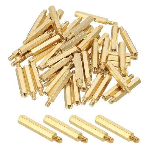 PATIKIL M4 Brass Hex Standoff, 50 Pcs PCB Motherboard Spacer Screws for Drone Quadcopter Computer Build Electronic Projects Circuit Board, Gold (M4 x 30mm+6mm) M4 x 30mm+6mm