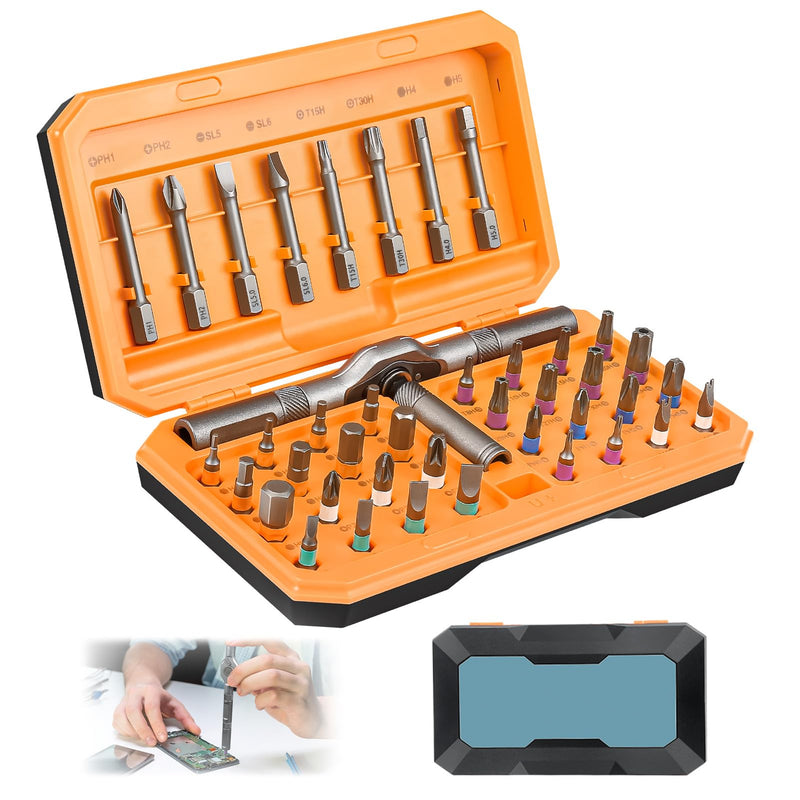 42 in 1 Magnetic Ratchet Screwdriver Set with Ratchet Handle, Complete Repair Kit for Furniture Assembly, Electronics, Bicycle Maintenance and DIY 42 in 1 (orange)