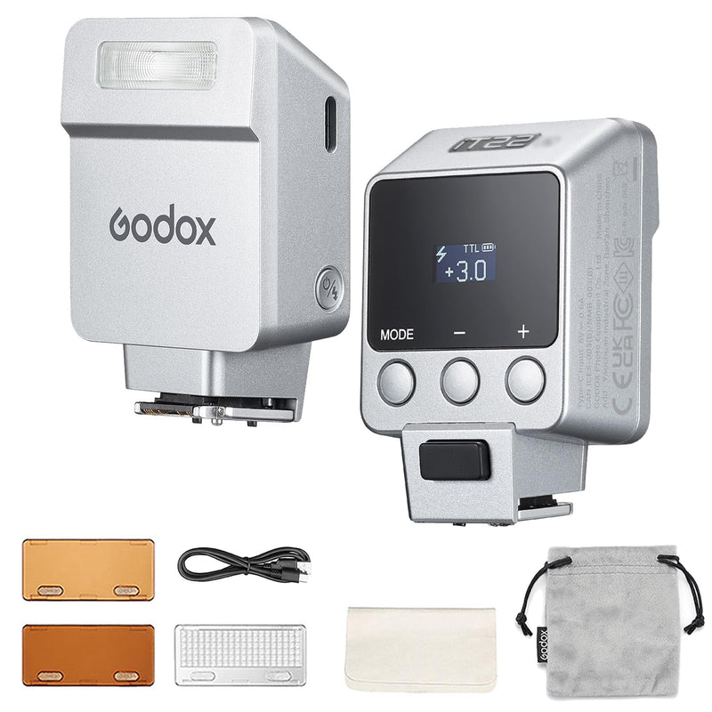 Godox iT22 iT22-N Flash for Nikon, Mini TTL Flash with Intuitive Screen | 1.5s Recycle 700 Full Power Flashes, USB-C Charge, Built-in Battery, GODOX iT22N iT22 N Pocket Flash Speedlight (Silver) iT22-N for Nikon (Silver)