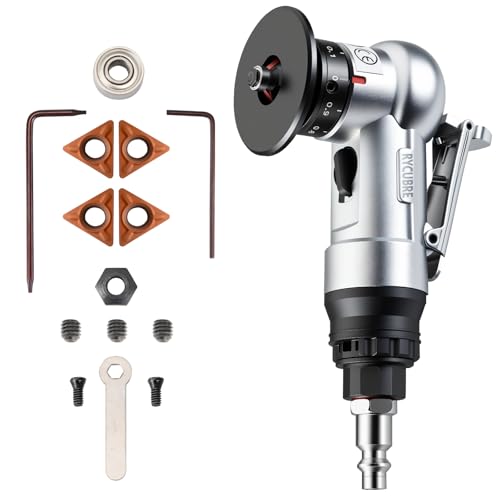 Pneumatic Chamfering Tool Handheld, Mini Air-Powered Chamfering Machine with 4 C-Blades (2 Pre-Installed), 45° Right-Angle Trimming, 1/4 Inch Air Inlet for Metal, Wood Beveling & Deburring Silvery White