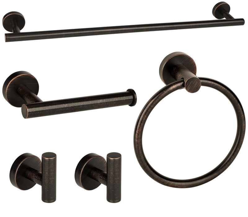 Oil Rubbed Bronze Bathroom Hardware Accessories Set 5 Piece, Stainless Steel Towel Bar Set 24 Inch,Toilet Paper Holder,Towel Ring Holder,Towel Rack Set,Brushed Bronze Bathroom Accessories Kit Oil Rubbed Bronze