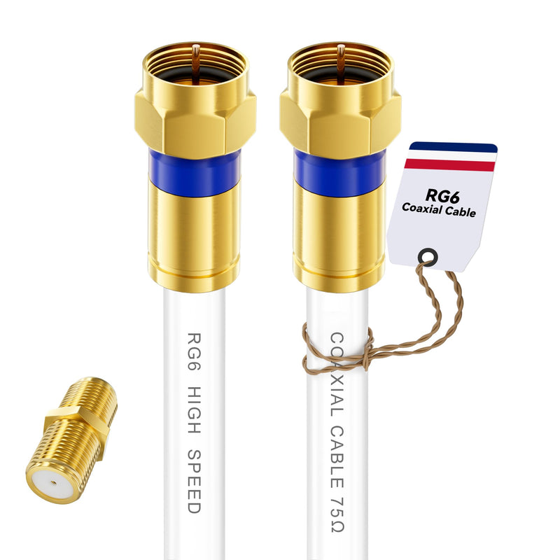  [AUSTRALIA] - Coaxial Cable 3ft/6ft/10ft/15ft/25ft/50ft/60ft/75ft/100ft, RG6 Coax Cable Extender with Gold F-Type Connector, High Speed Internet for HD TV, Modem, Digital Antenna, Satellite, White(50ft) 50FT 1 Pack
