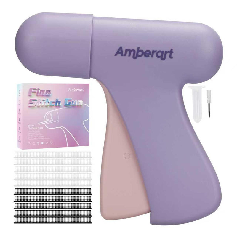Stitch Gun for Clothes, Handheld Quick Tagging Gun for Clothing Fixer, Mini Clothing Sewing Kit, Includes Tool, Needle, and 1000 Black Fasteners & 1000 White Fasteners (Purple) Purple