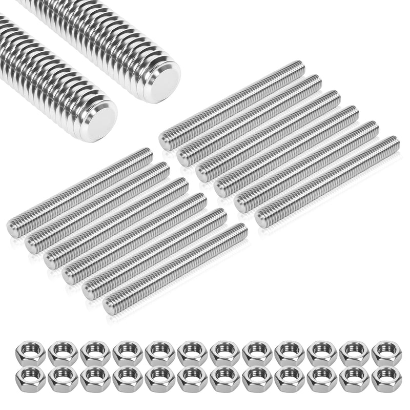 12 Pcs 304 Stainless Steel M10 Fully Threaded Rod,4"(102mm) Threaded Rod,Right Hand Threads，with Nuts (12, M10x102mm) 12