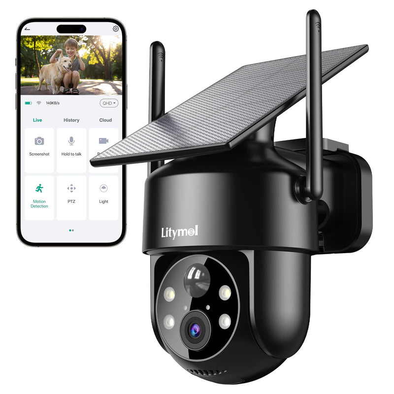 2K 2.4g WiFi Security Cameras Wireless Outdoor, 360° View Solar Cameras for Home Security, Color Night Vision, AI Detection, 2-Way Audio, Spotlight Siren Alarm, SD/Cloud Storage