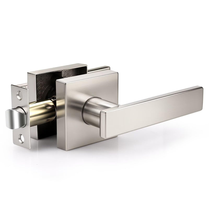 Knobonly 1 Pack Square Passage Door Levers Interior, Satin Nickel Door Handles, Hallway Closet Door Handlesets Indoor, Keyless Door Knobs Reversible for Right & Left