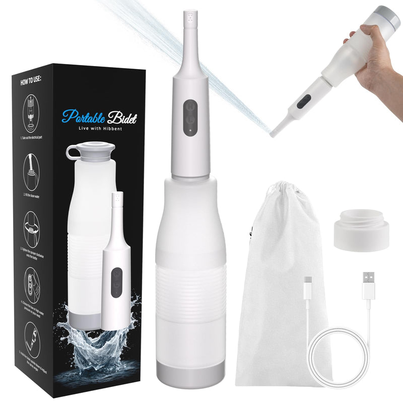 Hibbent Portable Bidet for Travel, High Pressure Electric Handheld Bidet Sprayer, 350-550ML Expandable Bottle for Personal Hygiene, USB-C Rechargeable Waterproof, Travel Sprayer for Women & Men, White 1