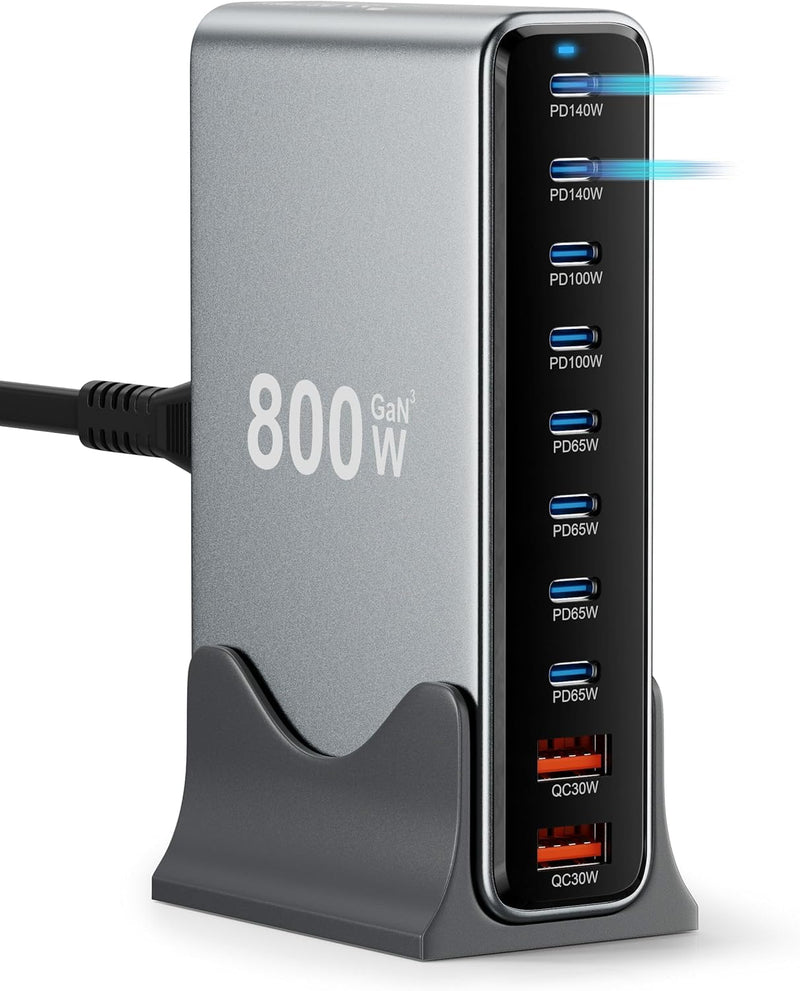 USB C Fast Charger GaNⅢ 800W Desktop Charger Block, Charging Station Hub，PD 3.1/QC 5.0 Fast Charging Station, for All iPad iPhone 16/15/14/13/Pro Max/DELL HP MacBook Pro/Air, Samsung Galaxy Note