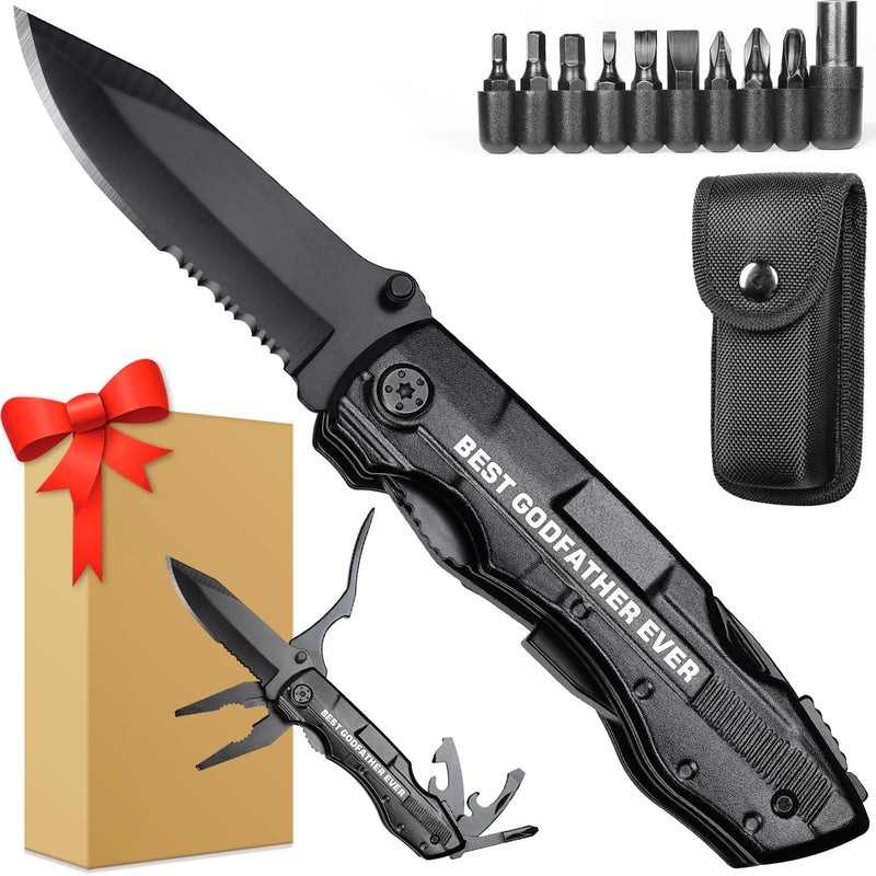 Godfather Gift, Multitool Knife, Godfather Proposal Gifts, Godfather’s Gifts from godchild, Christmas Practical Present, Gift for Camping, Hiking, Fishing, 20 in 1 Multitool GODFATHER GIFTS