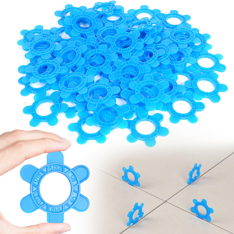 200 Pcs Reusable Hexagon Tile Spacers 1–5mm, 6 Sizes in 1 Large 6.7cm Plastic Tile Leveling Shims, Colour Coded Gap Clips for Wall & Floor Tiling, Fast Removal (Blue) 200Pcs Blue