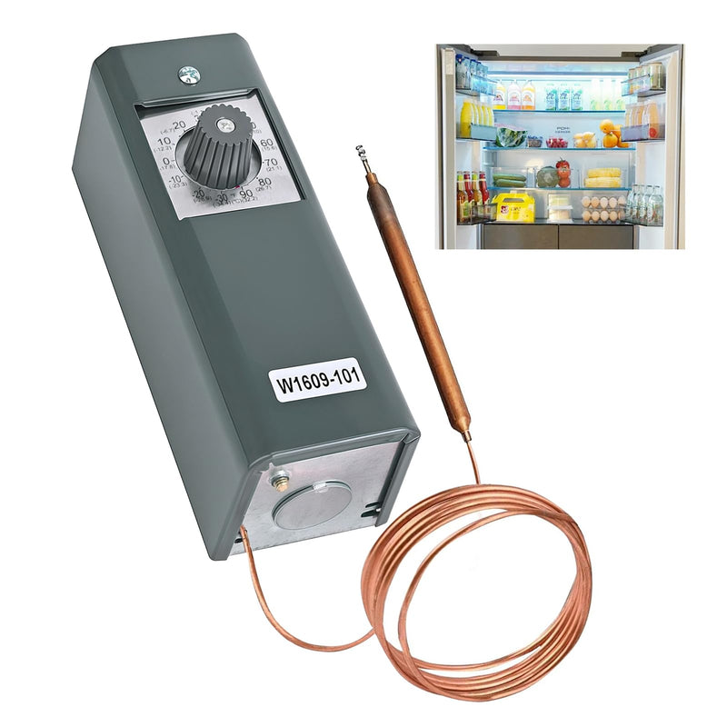 W1609-101 / TH-1609 Remote Temperature Thermostat Refrigeration Controller, 5-Foot Capillary Tube, Temperature Control Range -30°F /-34°C to 90°F /32°C