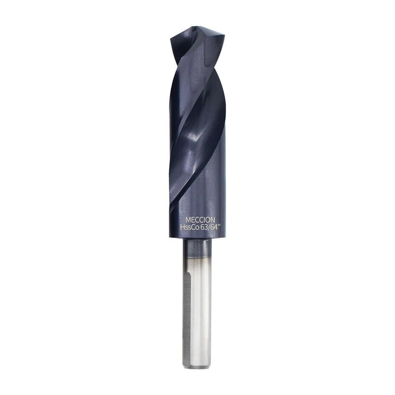 Meccion 63/64 Inch Drill Bits Titanium Aluminum Nitride Coated, M35 Cobalt High Speed Steel Reduced Shank Drill Bit for Metal，Stainless Steel, cast Iron, Copper, Aluminum Etc. 63/64 in.
