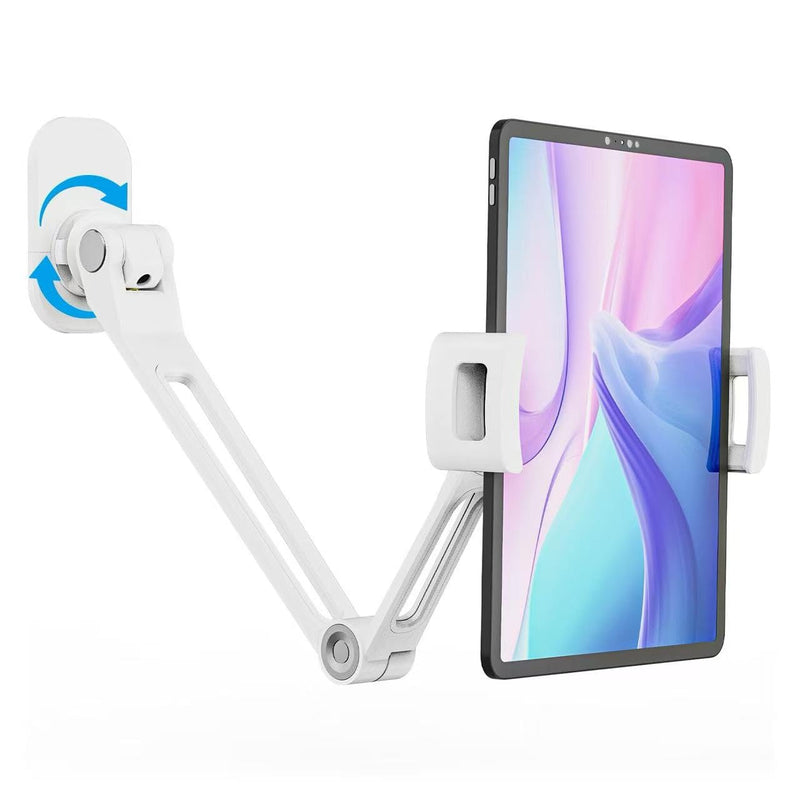 Tablet Wall Mount,iPad Wall Mount Holder Suit for 4.7-12.9Inch Tablets, Aluminum Alloy,360°Swivel Base,Flexible Angle Adjustable, Tablet Mount (White) White