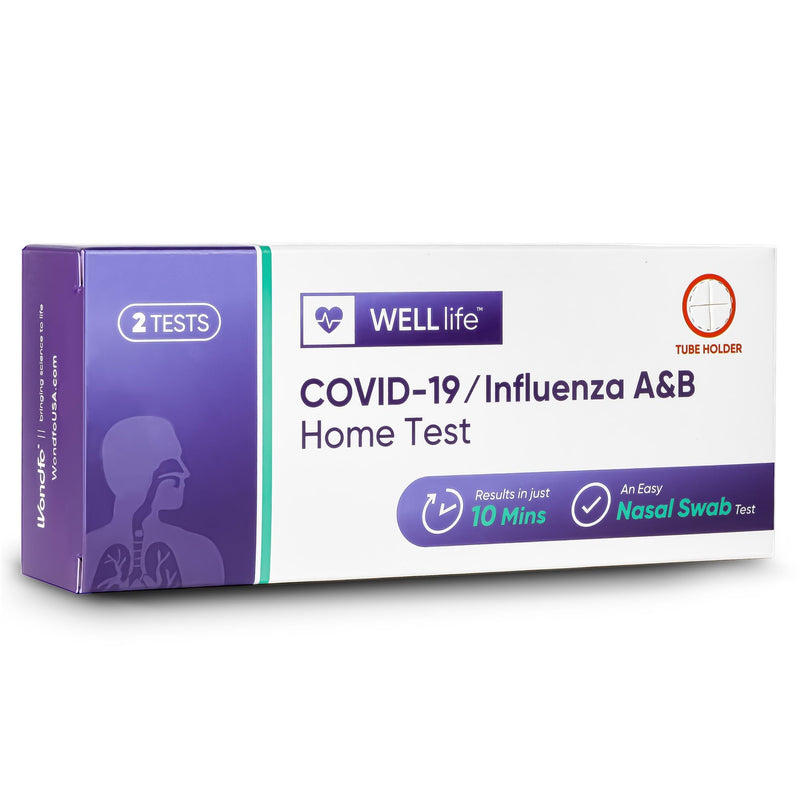 WELLlife COVID-19/Flu A&B Home Test, 3-in-1 Antigen Rapid Test, Results in 10 Minutes,Made-in-USA, Covid Flu Combo Testing Kit, 2 Tests,No Discomfort 2 Test
