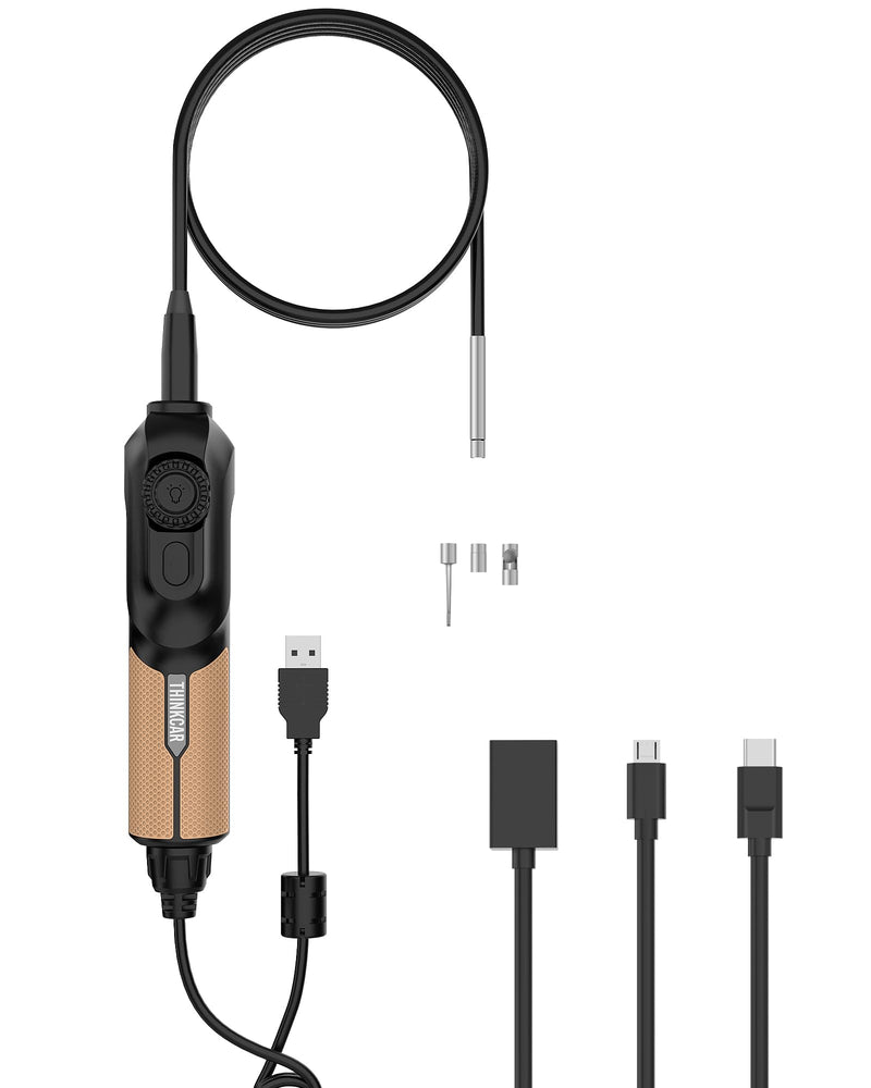 THINKCAR TES102 Endoscope Camera with Light, 0.21 Inch HD Borescope with 6 Adjustable LED Light, IP67 Waterproof Semi-Rigid Snake Camera, One Click Snapshot Inspection Borescope