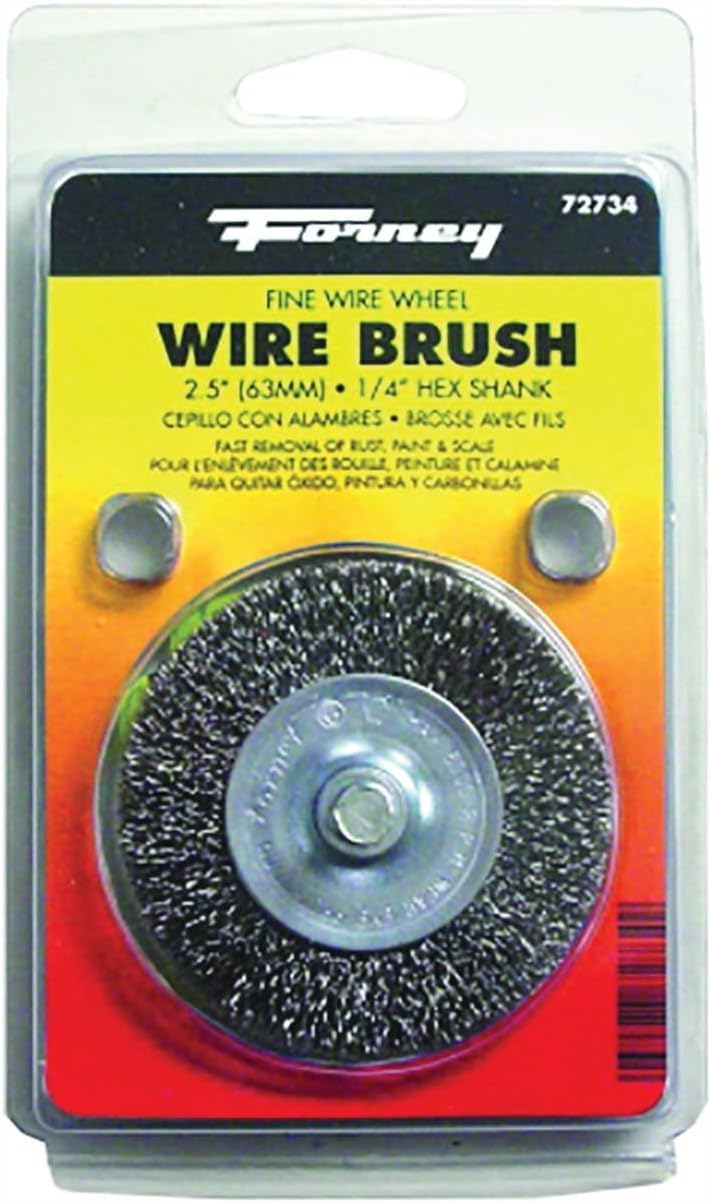 Forney 72734 Wire Wheel Brush, Fine Crimped with 1/4-Inch Hex Shank, 2-1/2-In-by-.008-In (Pack of 5) No Size (Pack of 5)