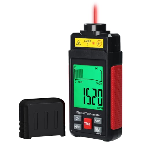 Digital Laser Tachometer High-Precision Non-Contact Tachometer 10-99,999RPM Handheld Professional RPM Meter with Reflection Tape, MAX/MIN/AVG, Photoelectric Sensing, Large LCD Backlight Data Hold