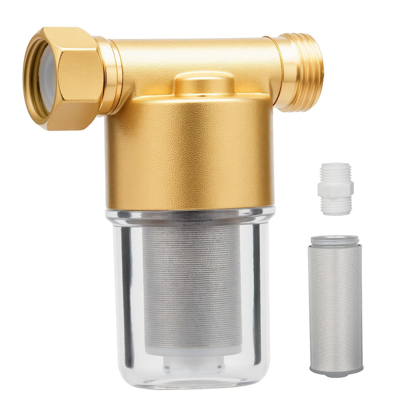 40 Micron Brass Sediment Filter, Reusable Sediment Water Filter for Washing Machine, Shower,Gardens, Well Water Traps Sand Particles, Rust, and Copper Shavings (Brass)