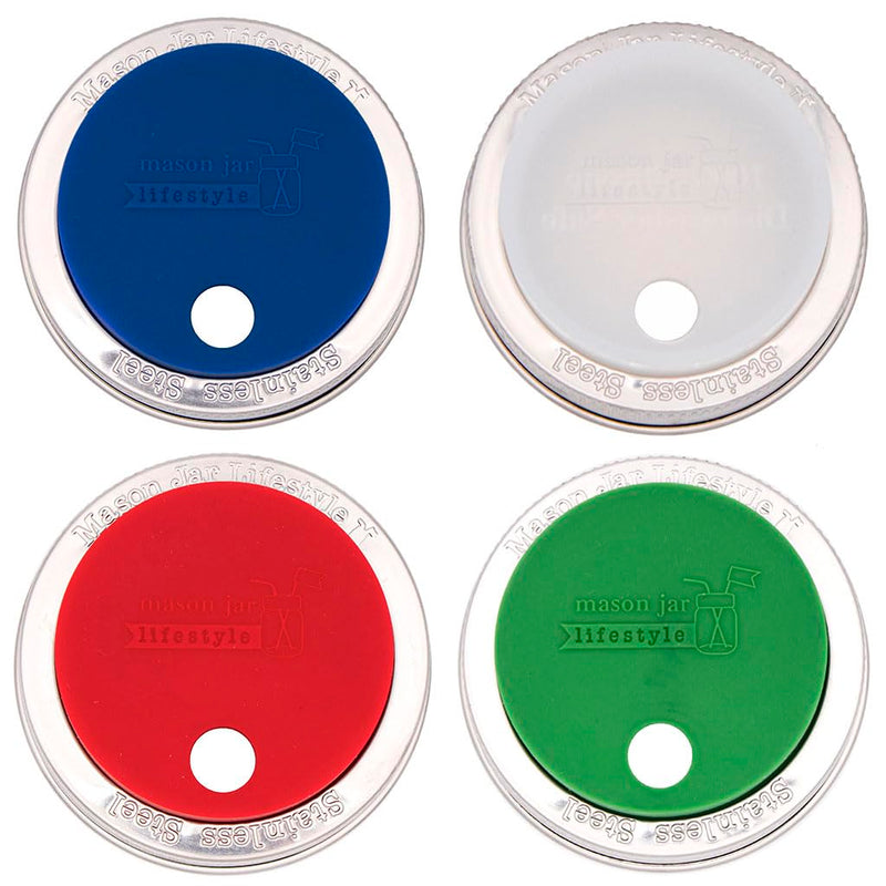 Silicone Fermentation Lid and Straw Hole Tumbler for Mason, Ball, Canning Jars (Americana Multicolor, Regular Mouth) Americana Multicolor