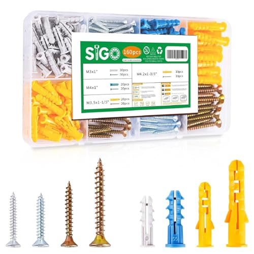 160PCS Wall Anchors and Screws Kit, Picture Hanging Kit for Drywall, Concrete and Brick, Anchor Plugs for Frames, Shelves, Hooks and Wall Decor