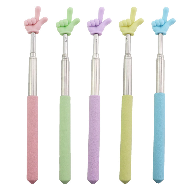 5PCS Classroom Pointer Stick Positioning Reading Book Stainless Steel Rod Pink Purple Yellow Blue Green Multi Purpose Teacher Double Finger Teaching Telescopic Pointer Stick