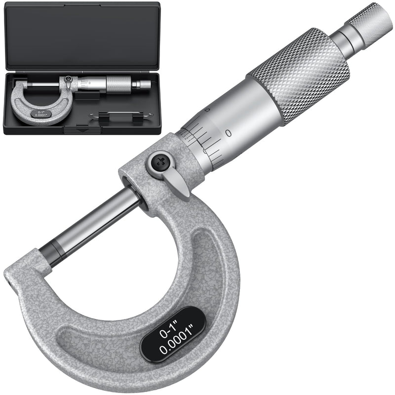 HDLNKAK Outside Micrometer 0-1", Machinist Micrometer, 0.0001" Graduation Micrometer Set, Alloy Precision Micrometer, Machinist Tool, Micrometer Standard with Case - Grey Outside Micrometer 0-1"