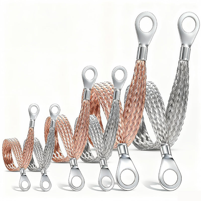 6PCS Ground Strap Automotive, 6/10/12 Inch Universal Automotive Ground Strap Braided Copper & Engine Ground Strap, 6'',10'',12'' Woven Grounding Strap with 0.5" Rings Terminal for Most Cars