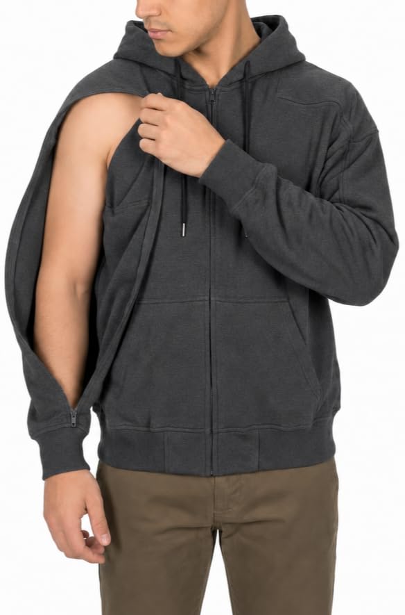 95% Cotton Full-Zip Hoodie with Full-Arm Access | Dialysis, Chemo & IV Infusion Sweatshirt | Unisex Relaxed Fit 3X-Large Gray