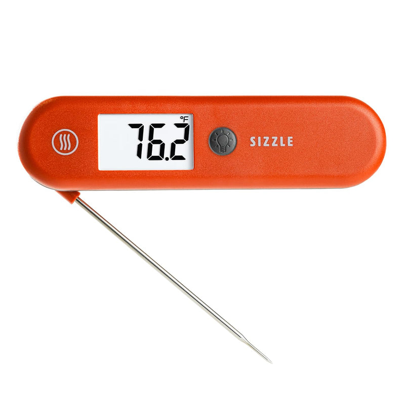 ThermoWorks SIZZLE Digital Meat Thermometer – Instant Read in 2 Seconds, Waterproof, Folding Probe with Magnetic Back, Auto-Rotating Backlit Display, for Cooking Food, Grill & BBQ - Cayenne Pepper Red