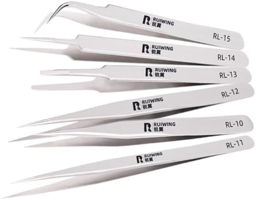 6 Pcs Precision Stainless Steel Tweezers Set, Thick RL Tweezers, Straight Curved Tips, for Electronics, Jewelry, Crafts, Laboratory Work, Precision Tools