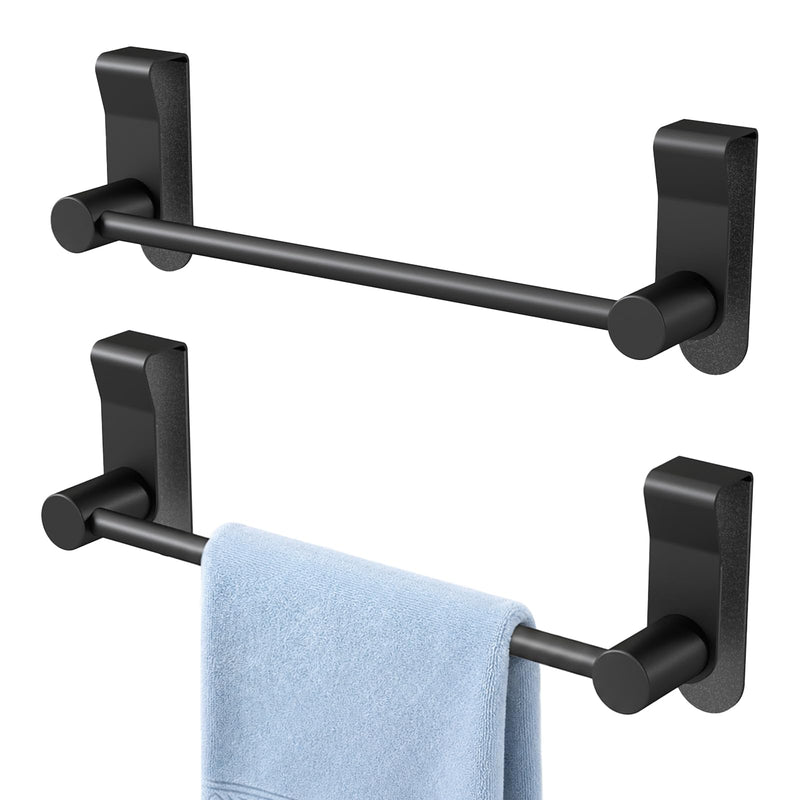 YUMORE 12" Over the Cabinet Towel Holder for Wide Doors, 2-Pack Matte Black Dish Towel Rack for Kitchen & Bathroom