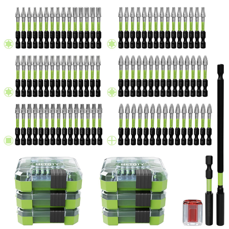 Magnetic Screwdriver Bit Set, 93-Piece Impact Ready S2 Steel Driver Bits with Magnetizer, Extension Bars, for Automotive, Repair & DIY Projects (PH/PZ/SQ/T/Torx) Mixed-93PCS (with Storage Box)