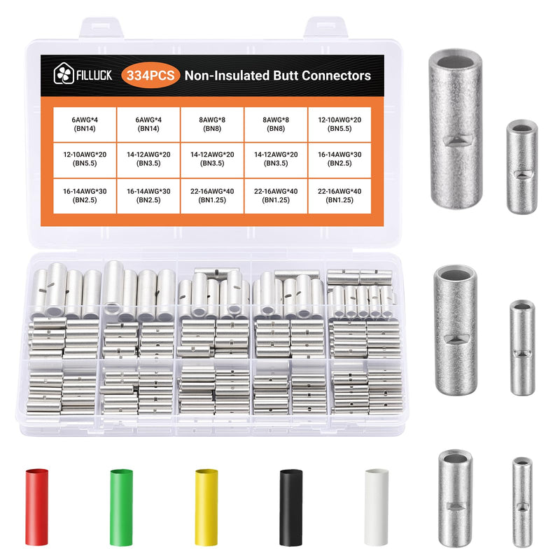 474 PCS-Red Copper Non Insulated Butt Connectors Kits with Heat Shrink,22-6 AWG Uninsulated Butt Connector for Electrical Wiring 474