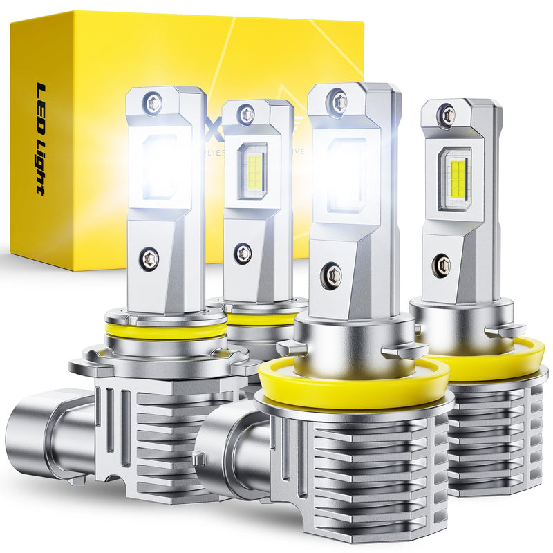AUXITO H11 9005 LED Bulbs, 900% Brighter HB3 H8 H9 Light Bulbs, Plug N Play, Long Lifespan, No Flicker 99% Compatibility, 4PCS 9005+H11